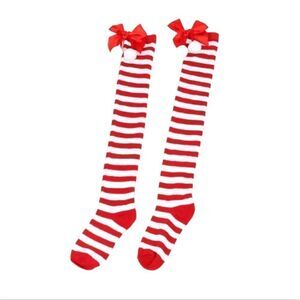 Red and White Pom Pom Knee Socks